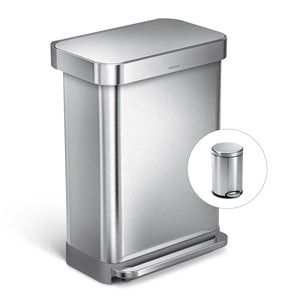 55L rectangular step can with liner pocket + 4.5L round step can
