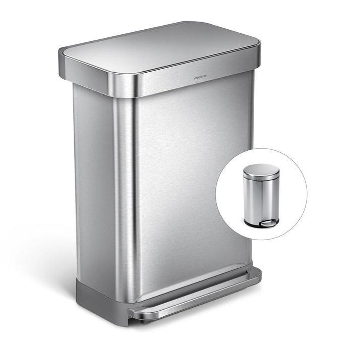 55L rectangular step can with liner pocket + 4.5L round step can