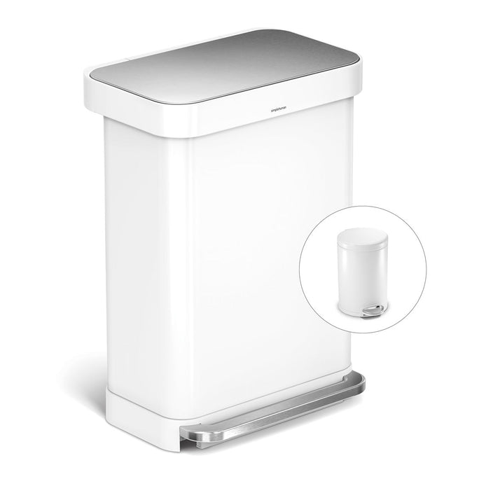 55L rectangular step can with liner pocket + 4.5L round step can