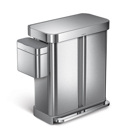 58L dual compartment rectangular step can with liner pocket + compost caddy